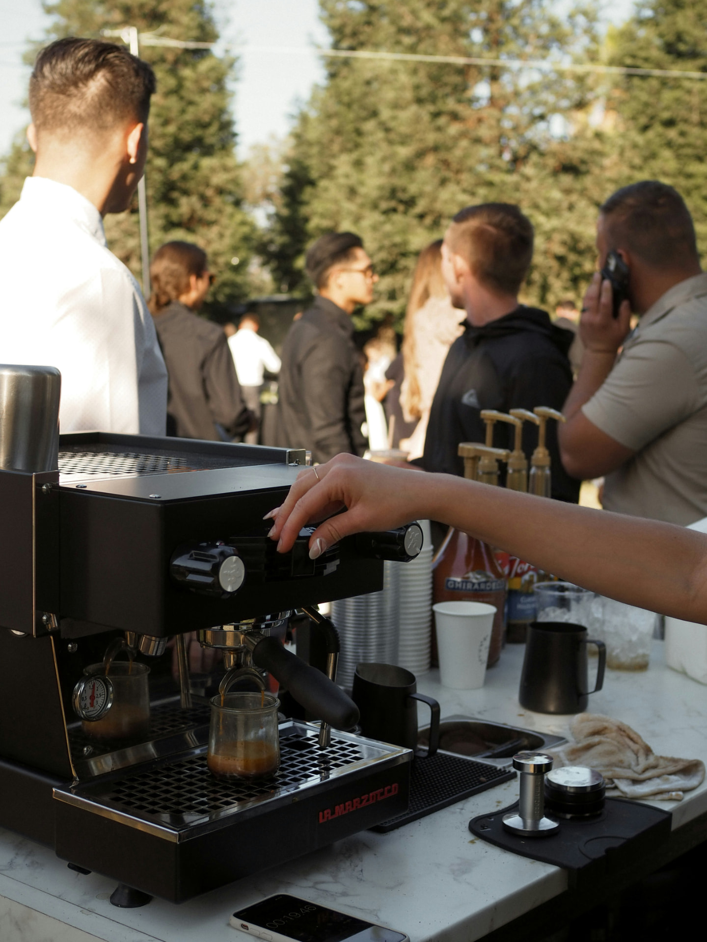 Mobile coffee cart set up at a corporate event in Houston
