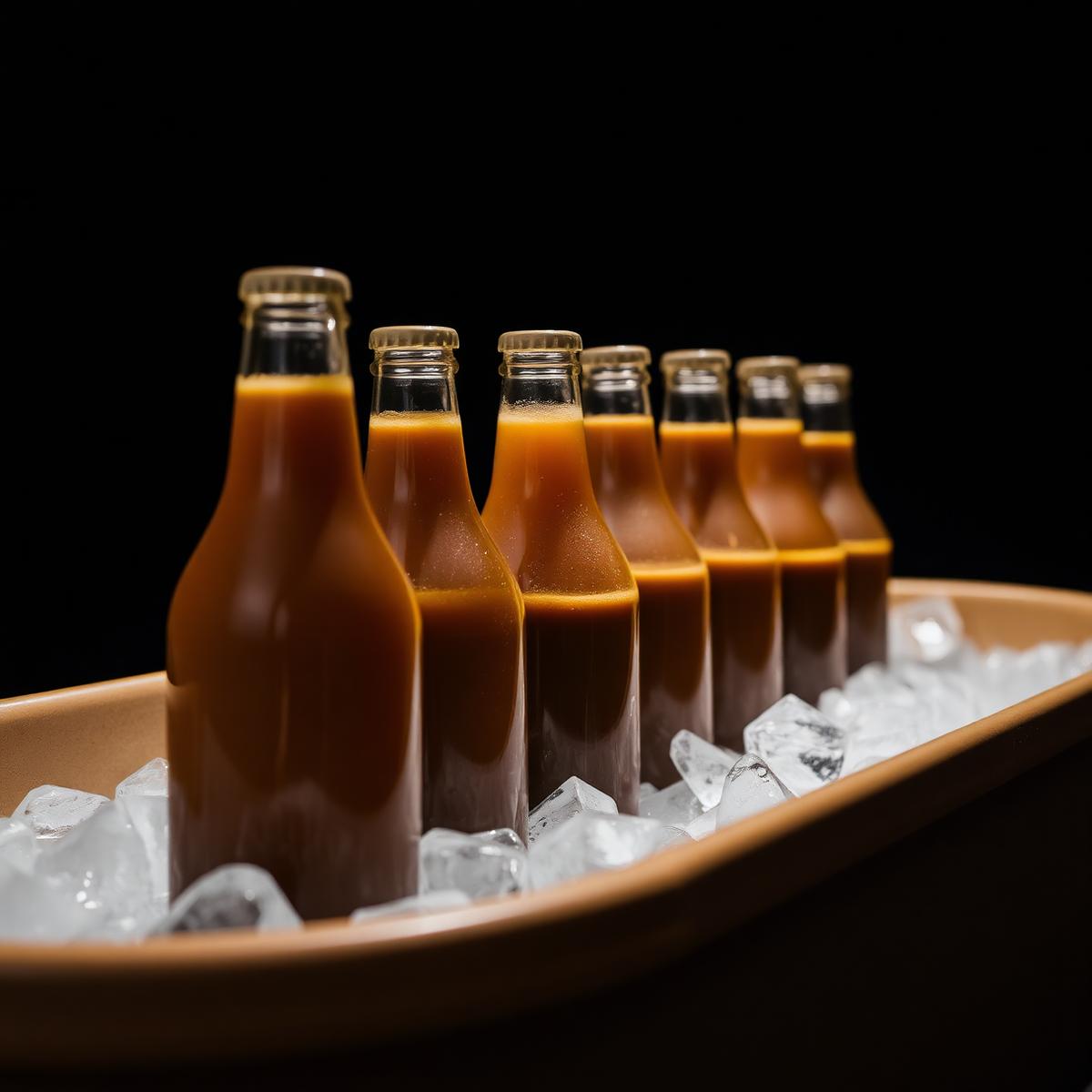 Ready-made bottled drinks on ice