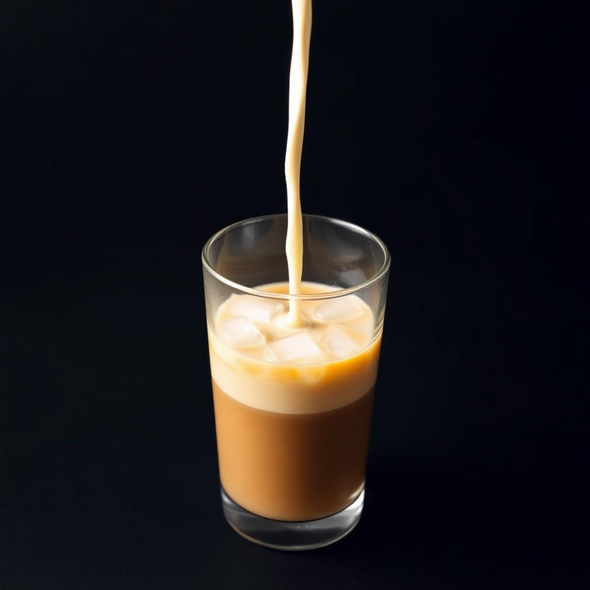 Iced latte with cream pour